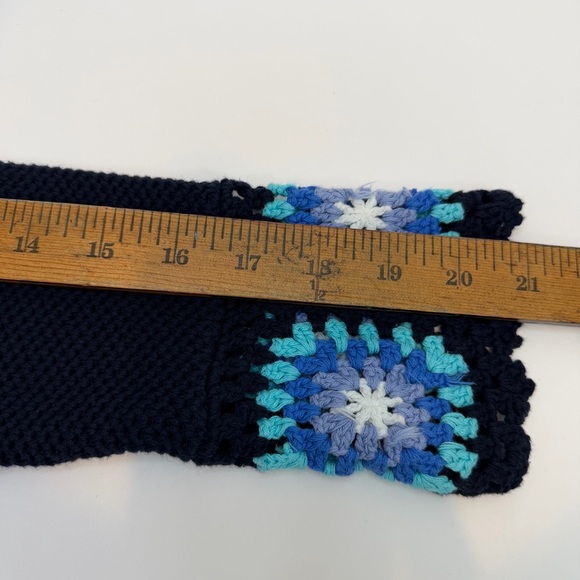 Navy Crochet Hem Knit Sweater Boho Cotton Pullover Small Joseph A - Picture 7 of 7